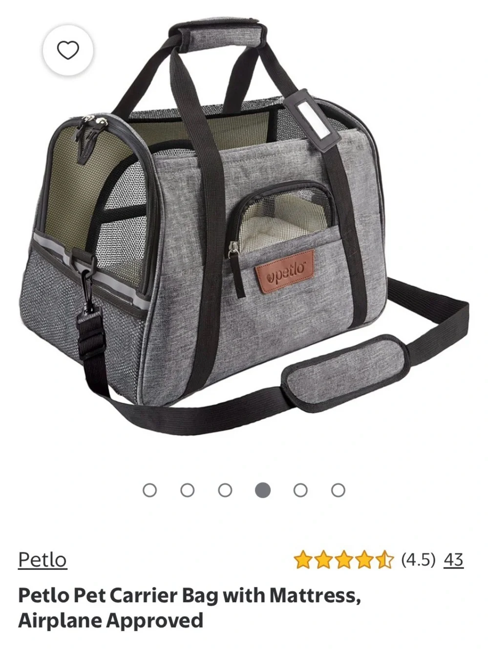 Petlo Gray Soft-Sided Travel Pet Carrier - Lightweight & Ventilated